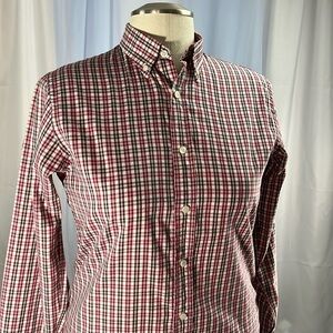 Club Monaco slim fit plaid collared long sleeve button down red blue tan white S
